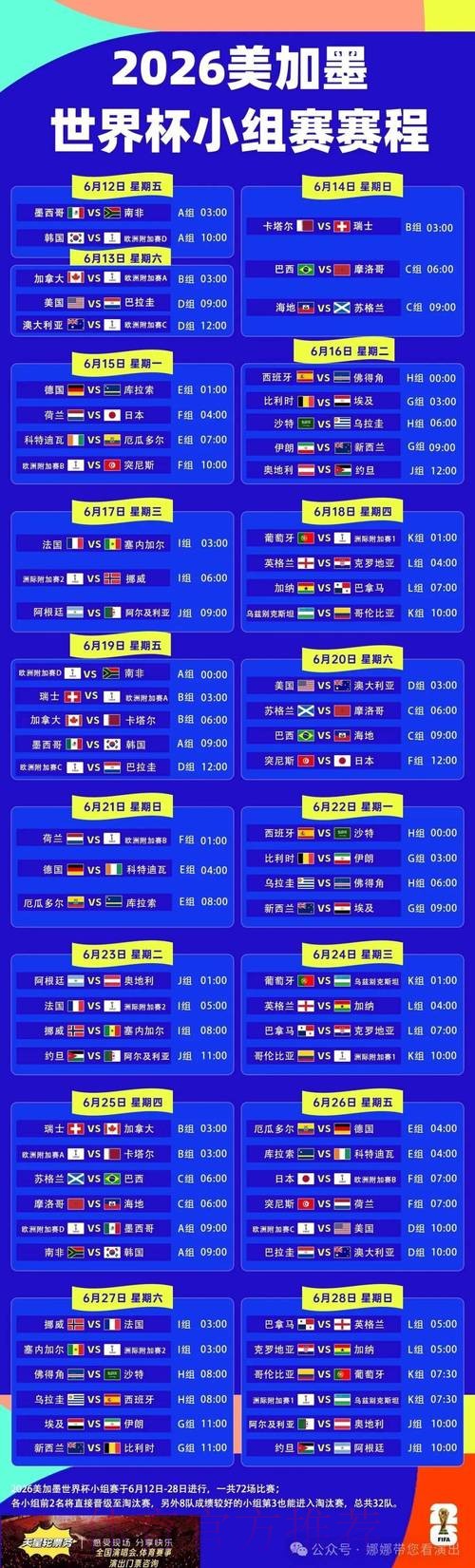 2026世界杯小组赛赛程中国时间观看指南免费观看
